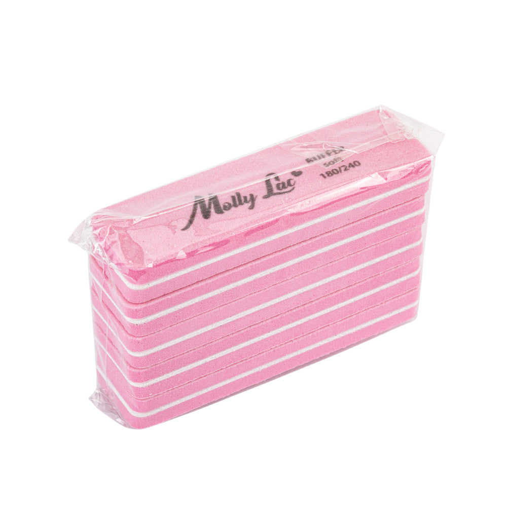 Buffer kynsiviila MollyLac 180/240 grit pinkki, viiden kappaleen setti pakkauksessa
