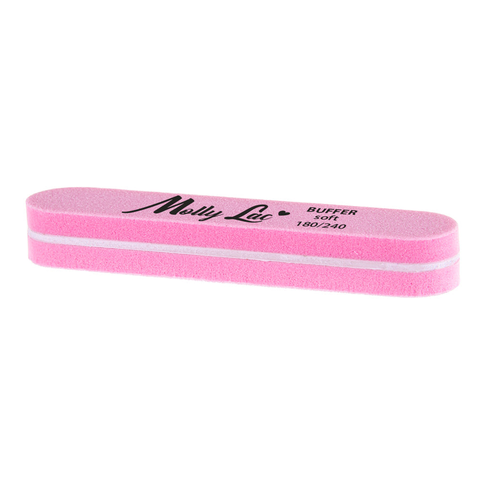 MollyLac Buffer Soft 180/240 grit pinkki ovaali kynsibufferi sivusta kuvattuna