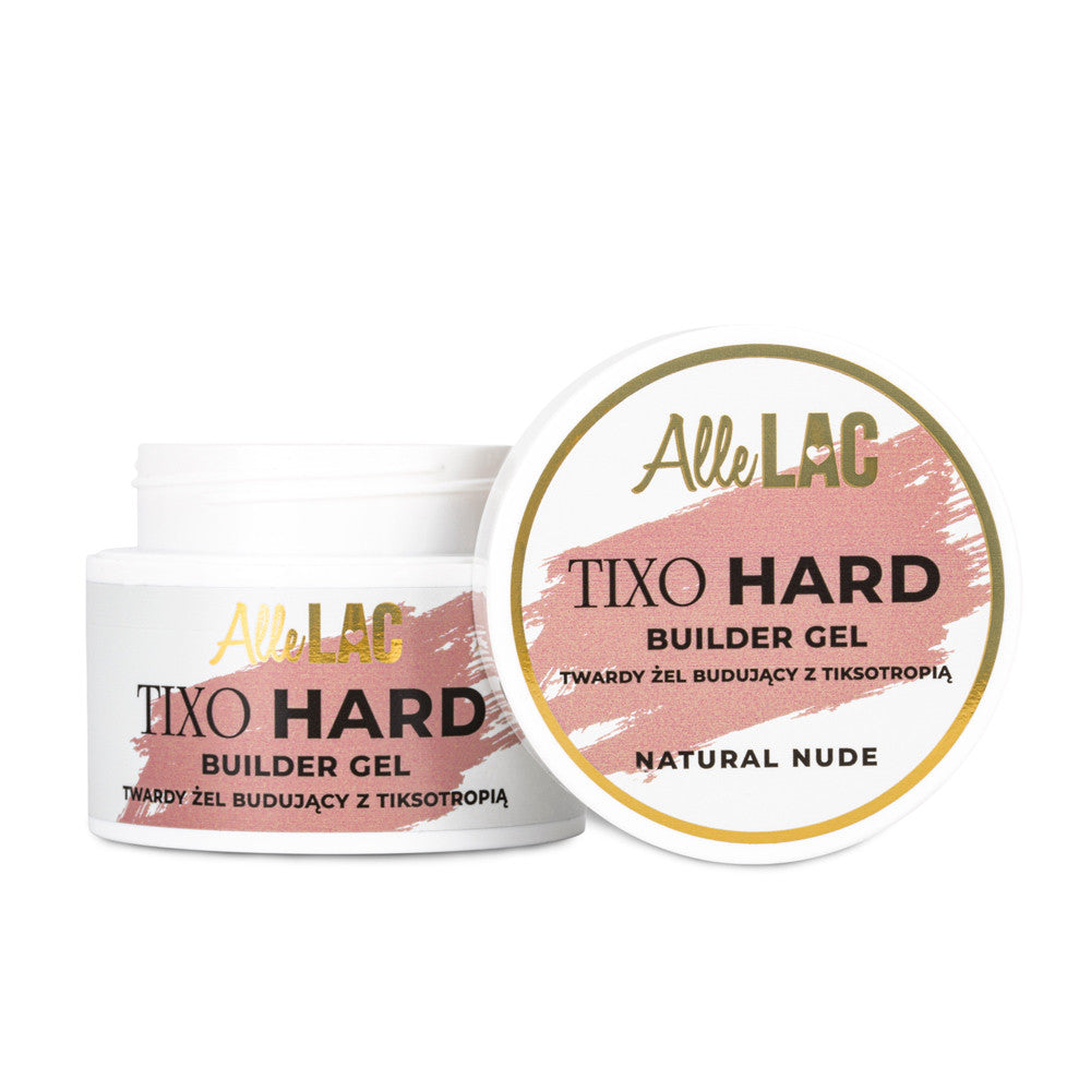 AlleLac Tixo Hard Builder Gel Natural Nude 45g purkki valkoisella taustalla tekstillä