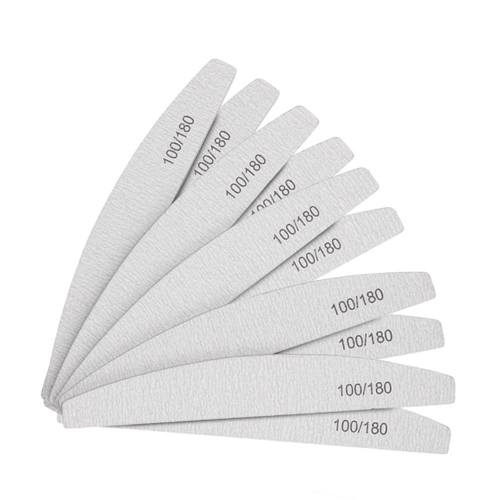 Kymmenen kynsiviilaa 100/180 grit säästöpakkauksessa – laadukkaat viilat rakennekynsien muotoiluun.