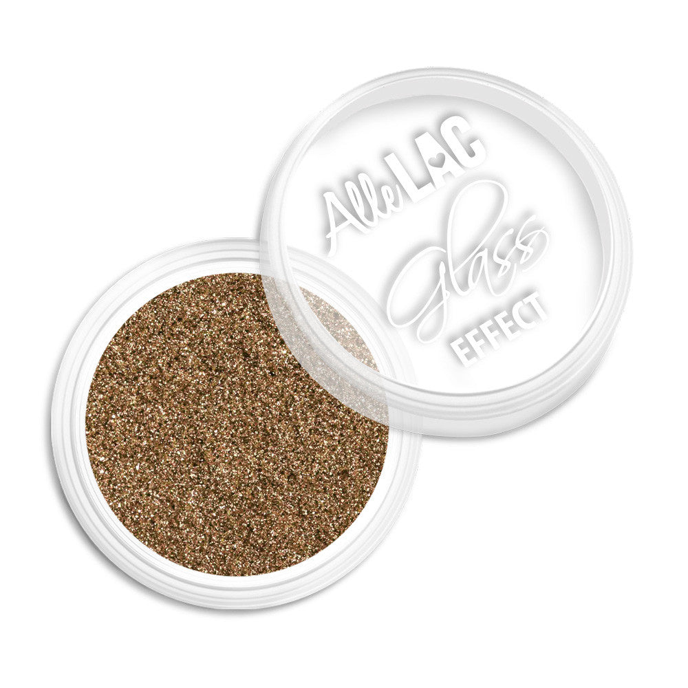 AlleLac Glass Effect Golden No. 1 kultainen lasiefektipeilipuuteri avoimessa 3 ml:n purkissa.