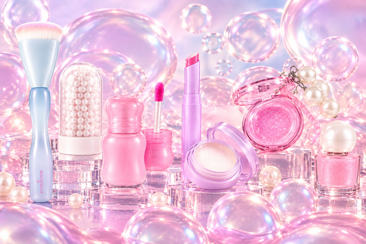 essence GLIMMER IN A BUBBLE -meikkikokoelma – glass skin primer, huulituotteet ja kynsilakka