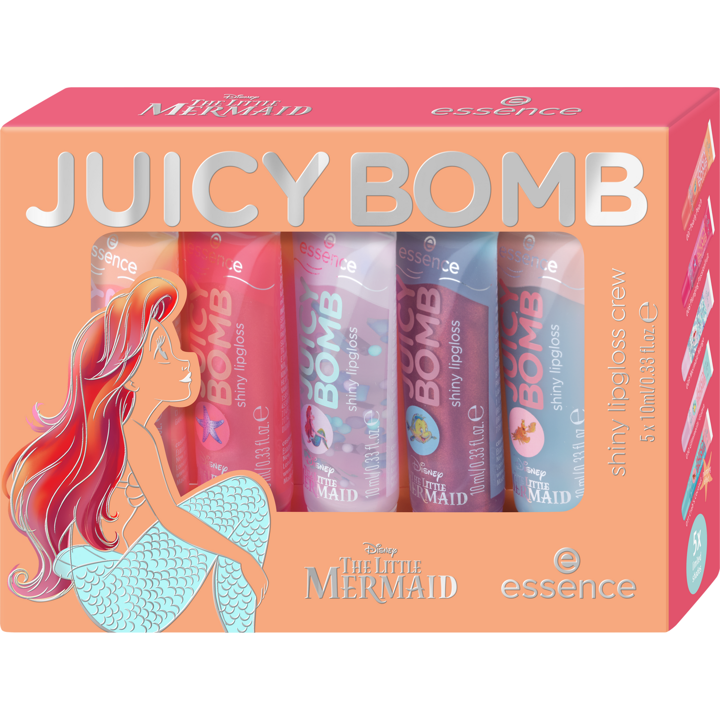 essence Disney THE LITTLE MERMAID JUICY BOMB shiny lipgloss crew huulikiilto setti