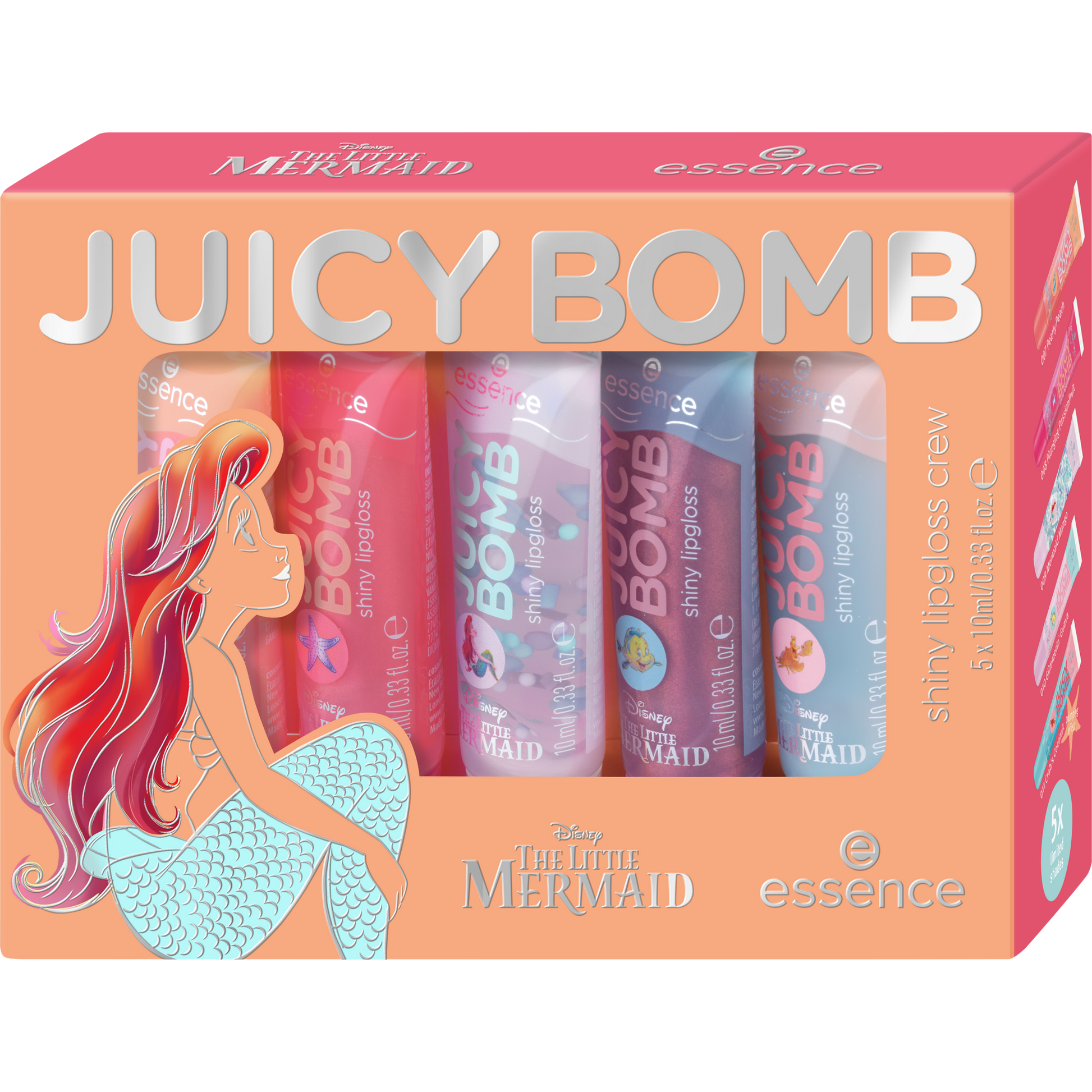 essence Disney THE LITTLE MERMAID JUICY BOMB shiny lipgloss crew huulikiilto setti