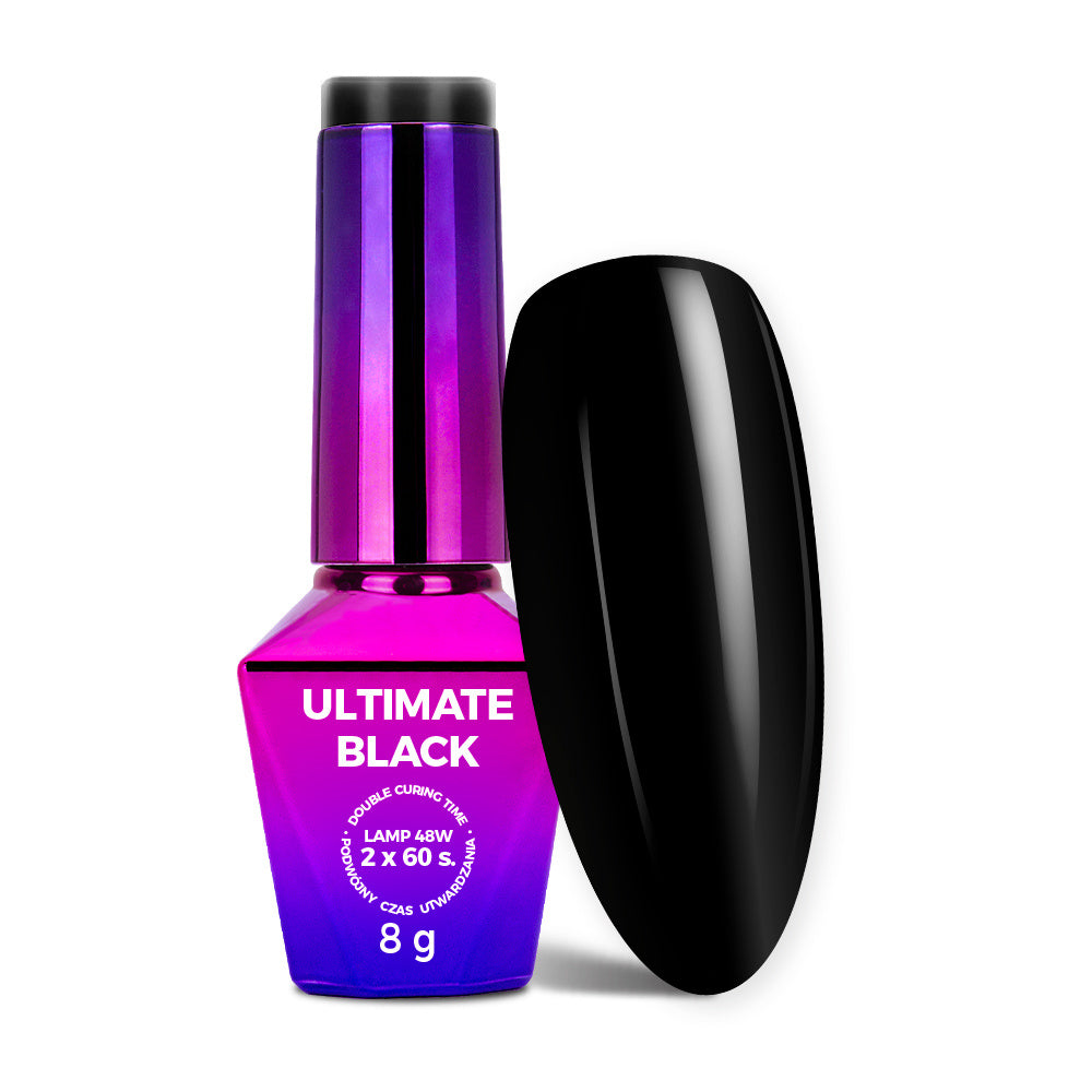 Molly Nails Ultimate Black värigeelilakka 8g musta geelilakka pullo kynsiuuni kovetettava