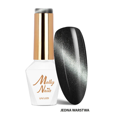 Molly Nails Cat Eye Seduction geelilakka 8g sävy 240 Black Obsession pullo – magneettinen cat eye värigeelilakka, syvän musta metallinhohtoinen sävy, ammattitasoinen geelilakka kovettuu kynsiuunissa