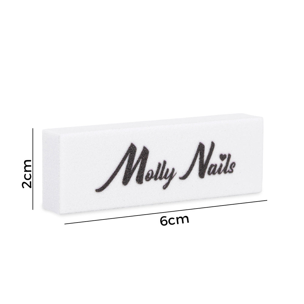 MollyNails valkoinen minibufferi 100/180 grit, koko 6 × 2 cm