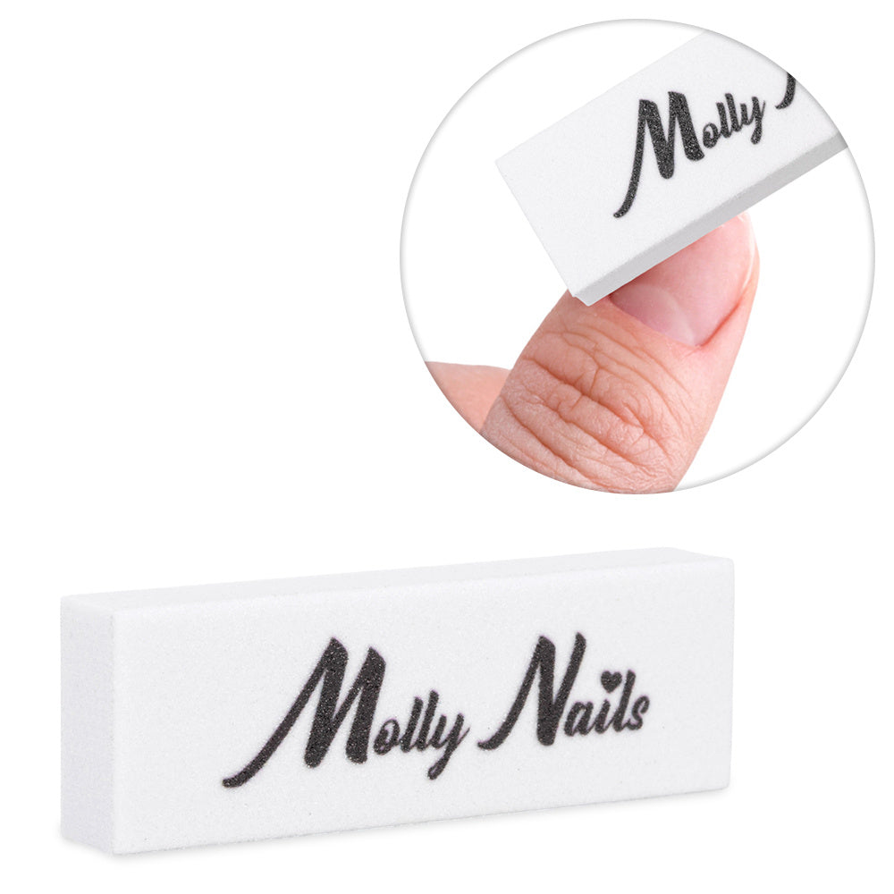 MollyNails Mini Buffer 100/180 grit valkoinen kynsibufferi kynnen pinnan tasoitukseen
