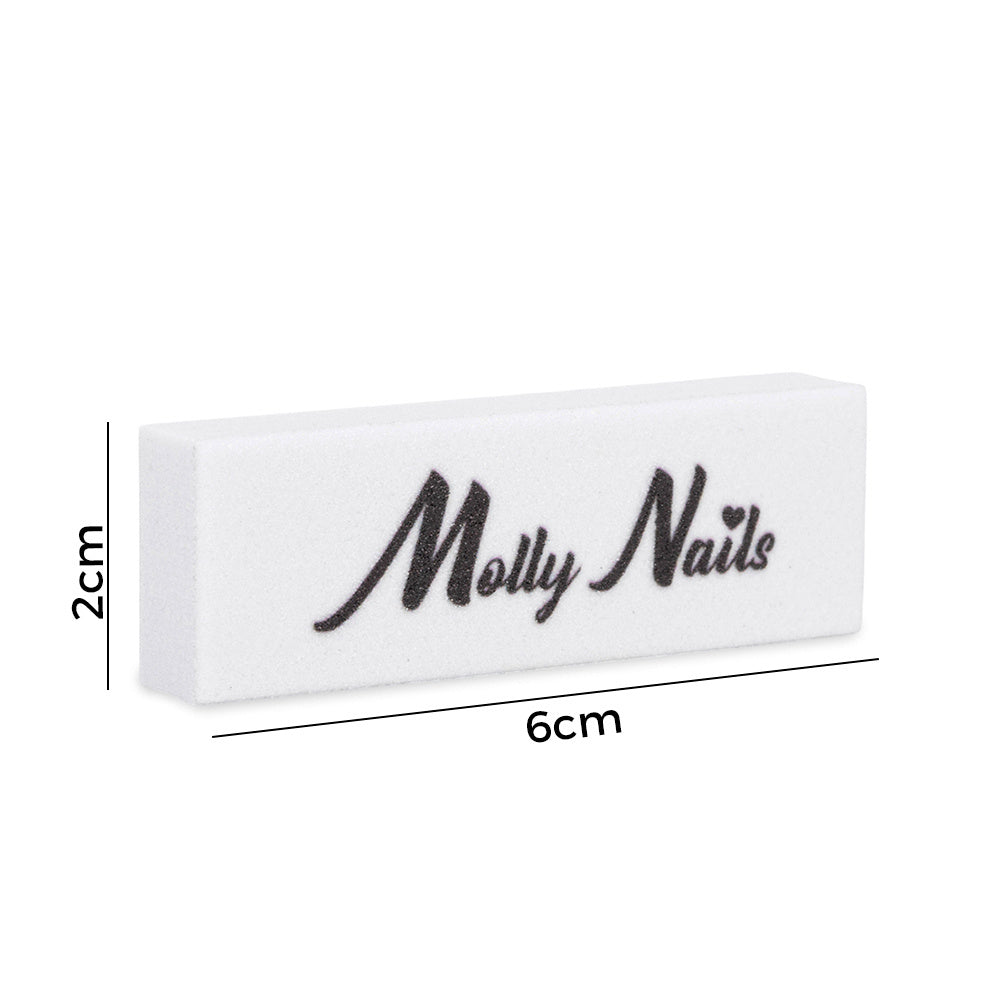 MollyNails Mini Buffer 180/240 grit valkoinen kynsibufferi 6 × 2 cm