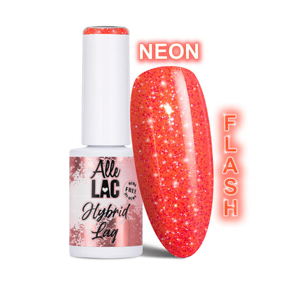 AlleLac Flash Glitter Orange geelilakka 6g, neonoranssi lakka ja pullo