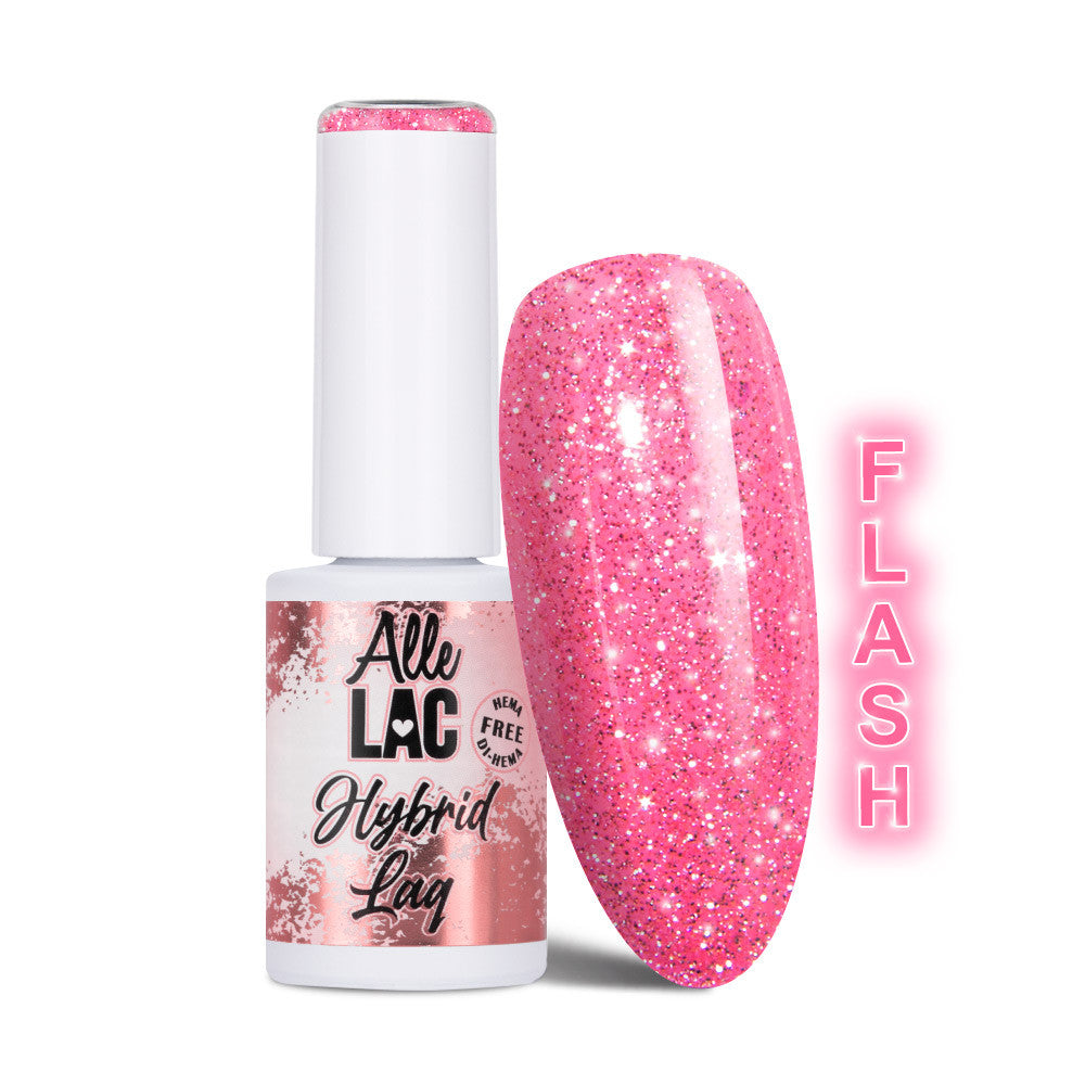 AlleLac Flash Glitter Light Pink geelilakka 6g, pullo ja lakattu kärki