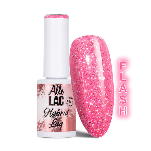 AlleLac Flash Glitter Light Pink geelilakka 6g, pullo ja lakattu kärki