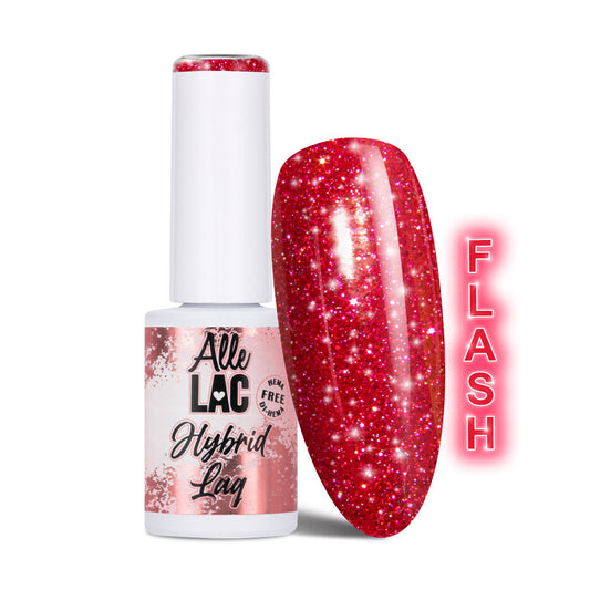 AlleLac Flash Glitter Raspberry geelilakka 6g, pullo ja lakattu kynsimalli