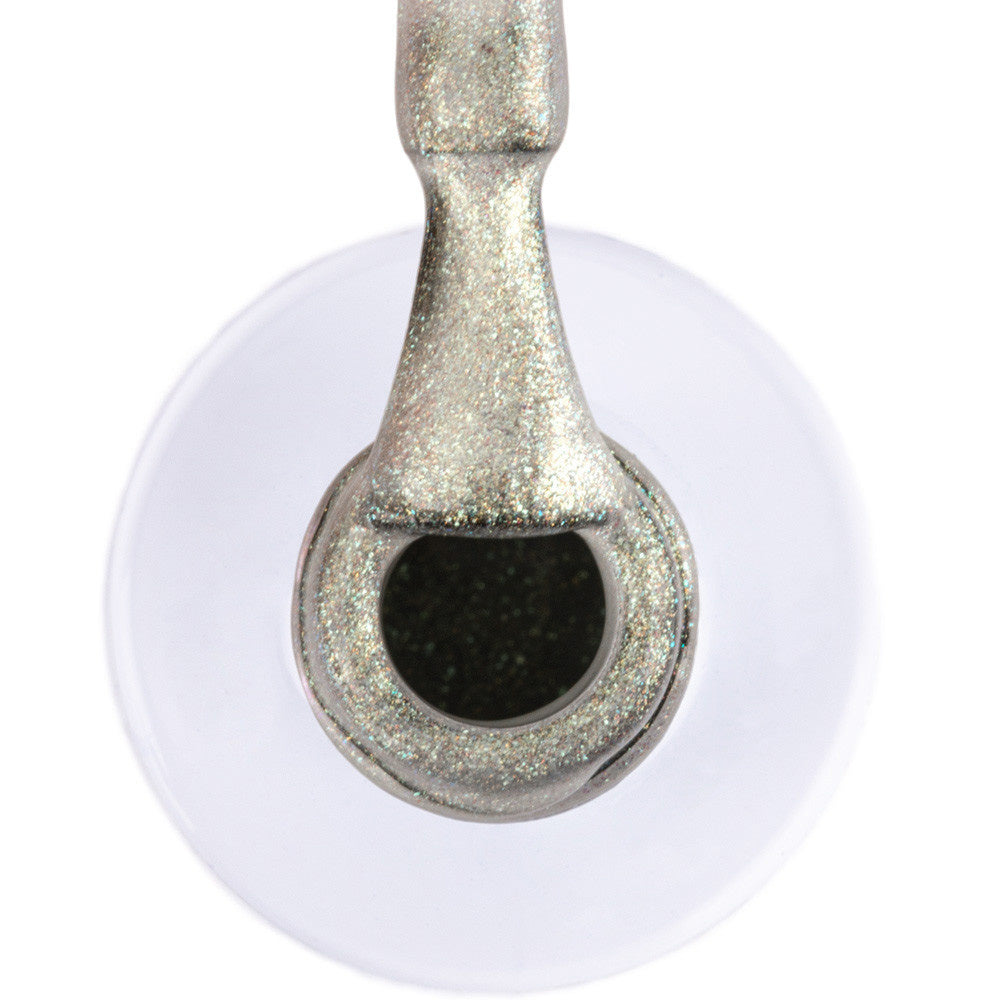 AlleLac W4 Crystal Glitter -geelilakan hienojakoinen hopeinen ja monivärisesti kimaltava koostumus siveltimessä.