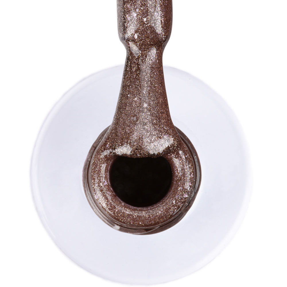 AlleLac B5 Rose Glitter 6 g ruusukultainen glittergeelilakka siveltimessä, lähikuva metallinhohtoisesta glitteristä ja koristehiutaleista.