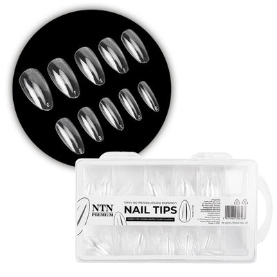 NTN Premium kynsitipit short almond 100 kpl kirkkaat tipit luonnollisiin mantelimuotoisiin kynsien pidennyksiin
