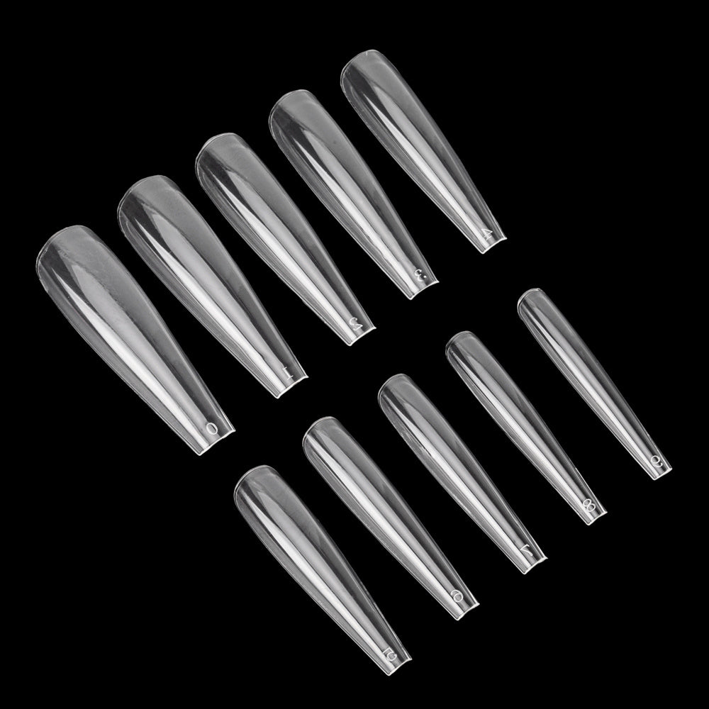 läpinäkyvät ballerina slim kynsitipit lähikuva kapea coffin tippi rakennekynsien tekemiseen