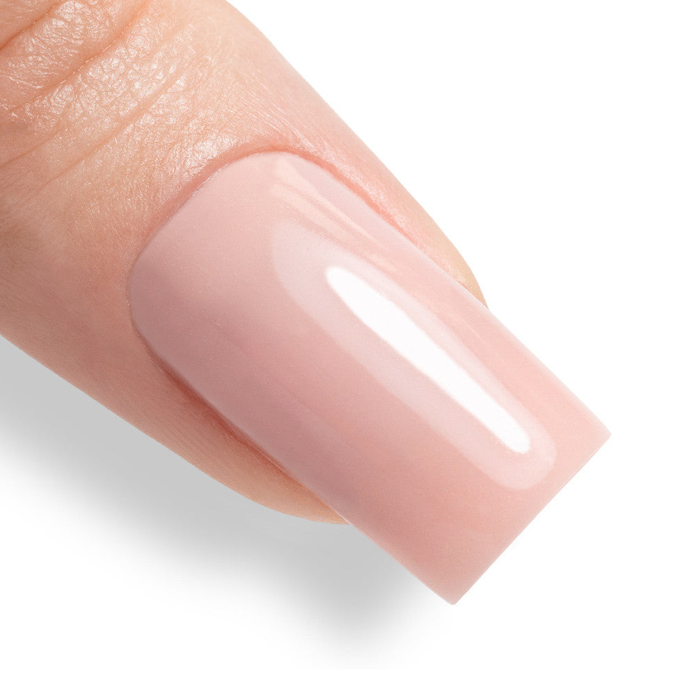 AlleLac Tixo Hard Builder Gel Natural Nude levitettynä kynsilevylle tasoittuen itsestään