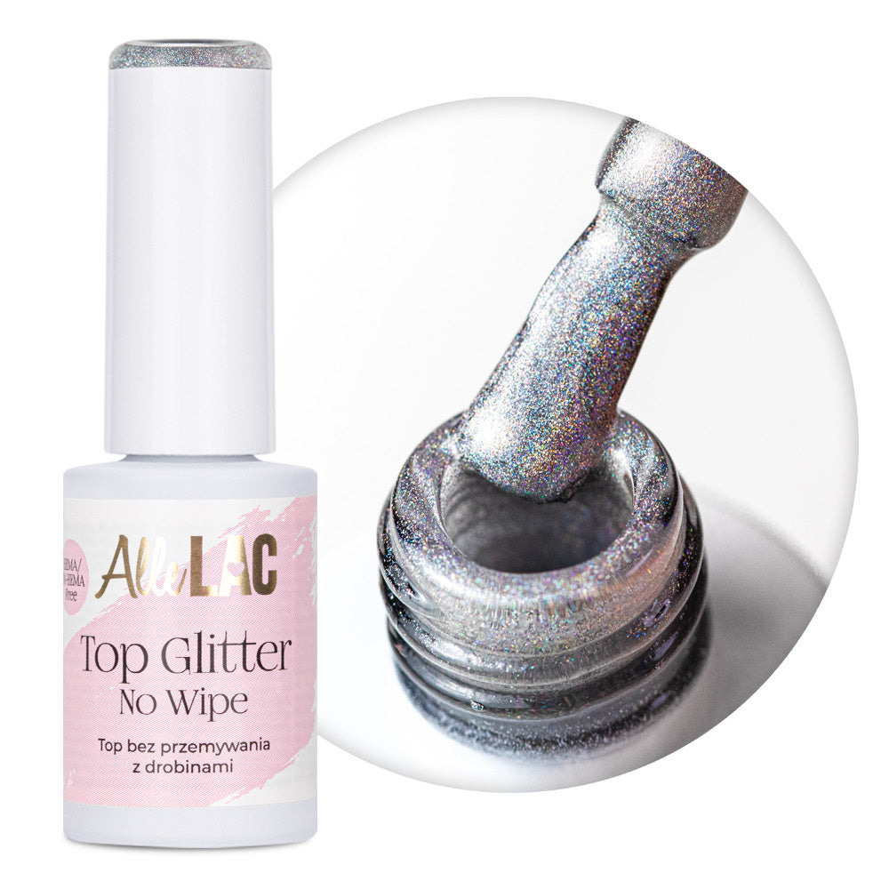 AlleLac Unicorn No-Wipe Glitter Top Coat 7 g pullo ja holografinen hopeinen glittergeeli