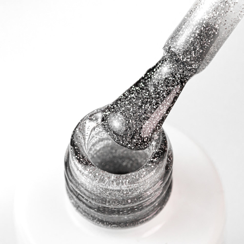 AlleLac Top Glitter Silver Glow No Wipe 7 g HEMA- ja Di-HEMA-vapaa glitter-päällysgeelilakka