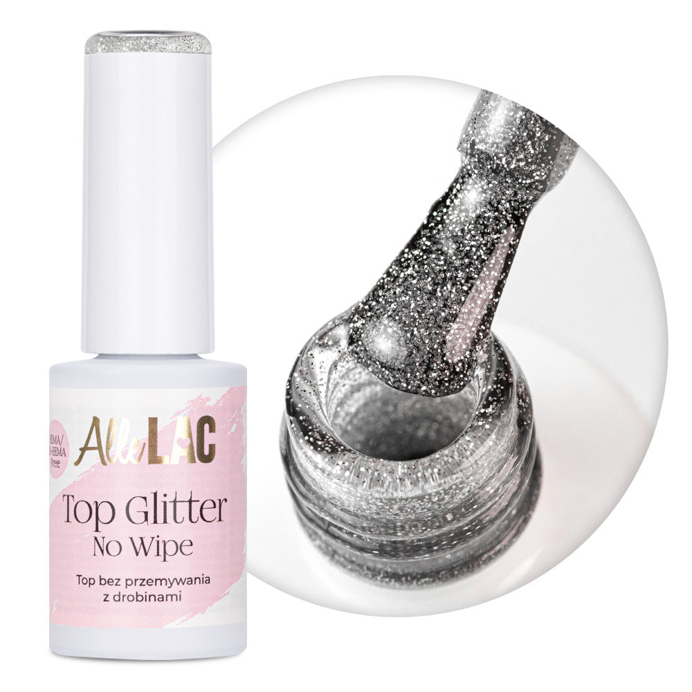 AlleLac Silver Glow No Wipe hopeaglitter-päällysgeeli 7 g siveltimessä