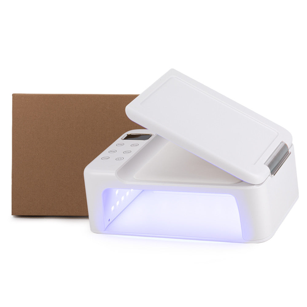 Kynsiuuni UV/LED 168W Z22 valkoinen ammattikäyttöön kynsiuuni pöydällä laatikon kanssa