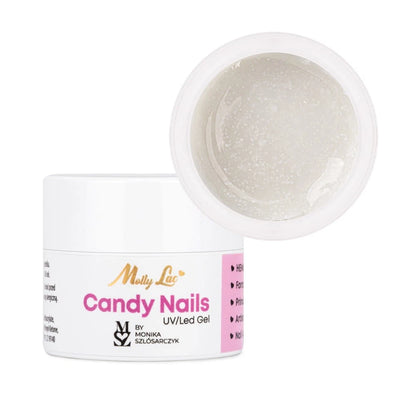 Molly Lac Candy Nails Candy Snow 5 g vaalea läpikuultava koristegeeli
