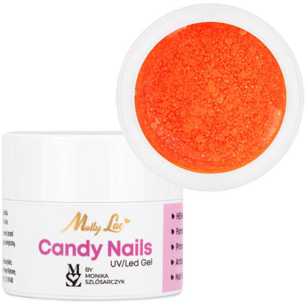 Molly Lac Candy Nails Light Candy Orange 5 g kirkkaan oranssi glitterkoristegeeli