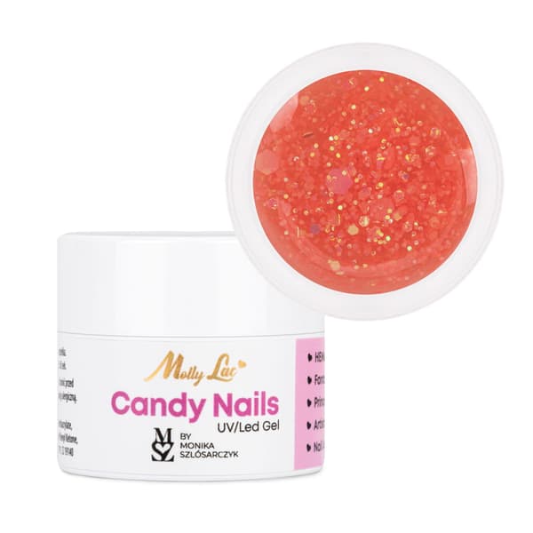 Molly Lac Candy Nails Candy Peach 5 g persikanvärinen glitter koristegeeli