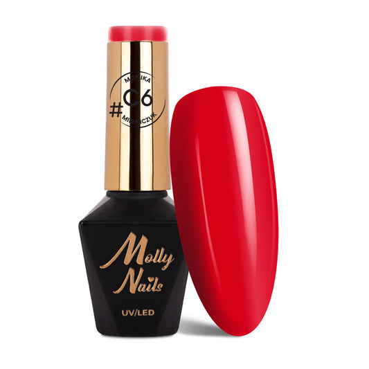 Molly Nails geelilakka – C6 kirkkaanpunainen 8g pullo, Hema/Di-Hema Free -koostumus.