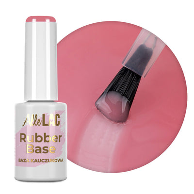 AlleLac Rubber Base Nudelicious 7 g -tuotepullo ja roosanpinkki alusgeeli.