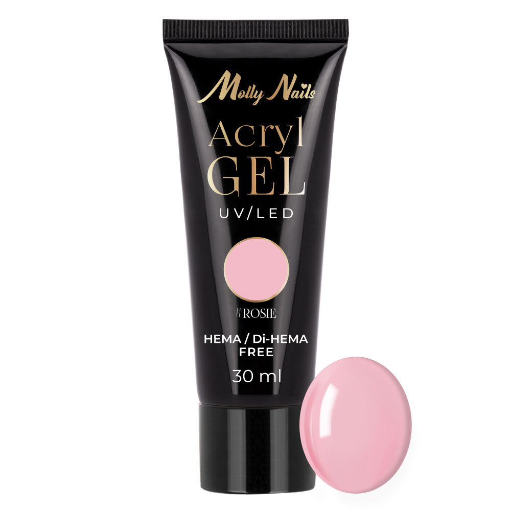 Molly Nails Acrylgel Rosie 30ml akryyligeeli tuubikuvassa, vaaleanpunainen sävy