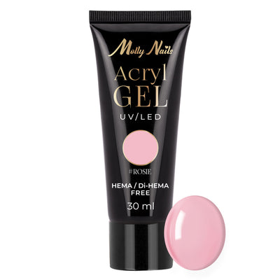 Molly Nails Acrylgel Rosie 30ml akryyligeeli tuubikuvassa, vaaleanpunainen sävy