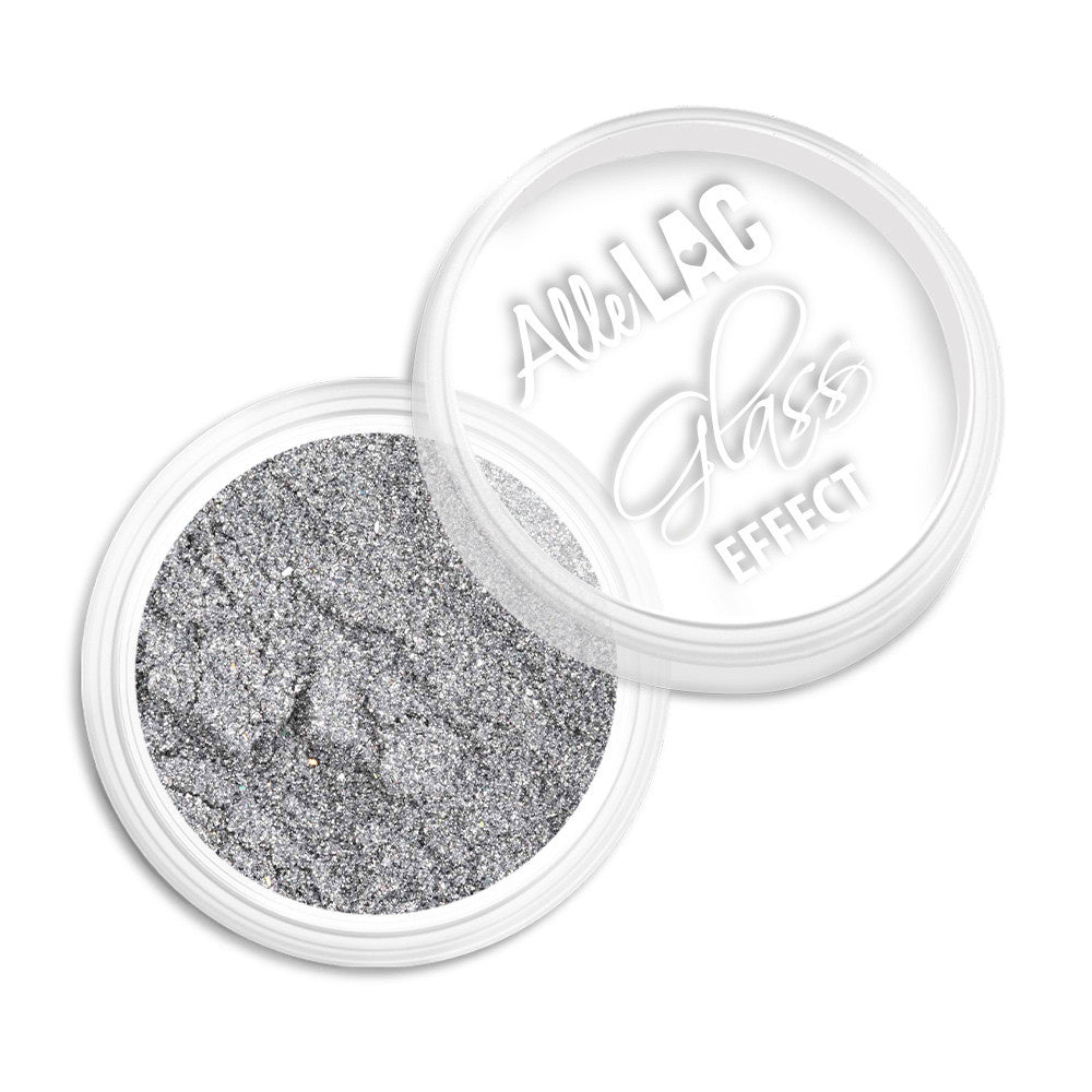 AlleLac Glass Effect Silver No. 2 hopeinen peilipuuteri 0,30 g avoimessa purkissa.