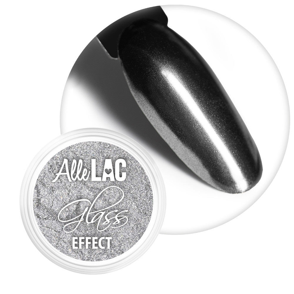AlleLac Silver No. 2 -lasiefektipuuteri ja hopeinen metallinhohtoinen kynsimalli.