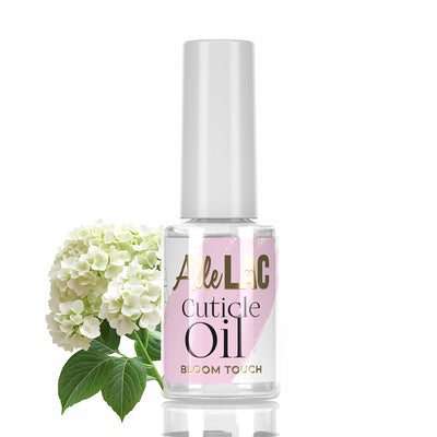 Kuva AlleLac Bloom Touch kynsinauhaöljypullosta 7 ml, hoitava öljy kynsien ja kynsinauhojen kosteutukseen ja ravitsemiseen.