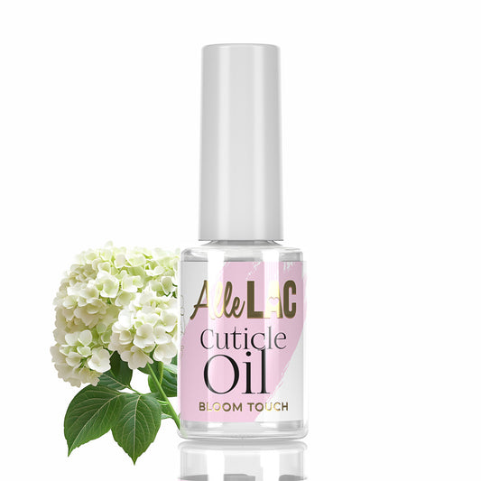 Kuva AlleLac Bloom Touch kynsinauhaöljypullosta 7 ml, hoitava öljy kynsien ja kynsinauhojen kosteutukseen ja ravitsemiseen.