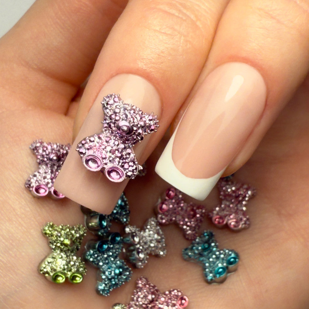 3D-nalle kynsikoristeet Molly Nails, värikkäät kristallikoristeet 20 kpl