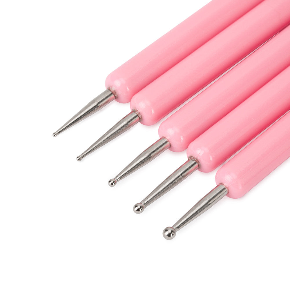 Kynsienkoristelu setti Dotting Tool & Applikaattori 5 kpl AlleLac pinkki dotting tool koot