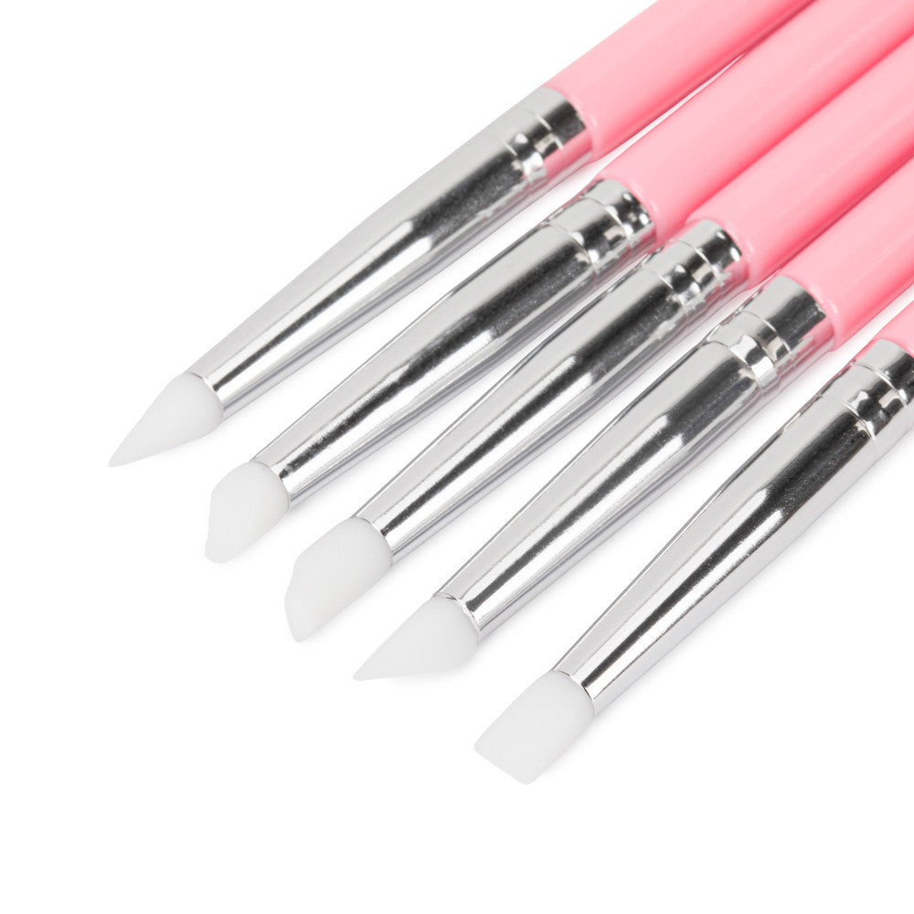 Kynsienkoristelu setti Dotting Tool & Applikaattori 5 kpl AlleLac pinkki silikoniapplikaattorit