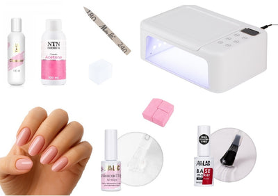 Geelilakkaus aloituspakkaus Start, jossa tehokas kynsiuuni, alus- ja päällysgeelilakka sekä kaikki tarvikkeet kotona tehtävään geelilakkaukseen.